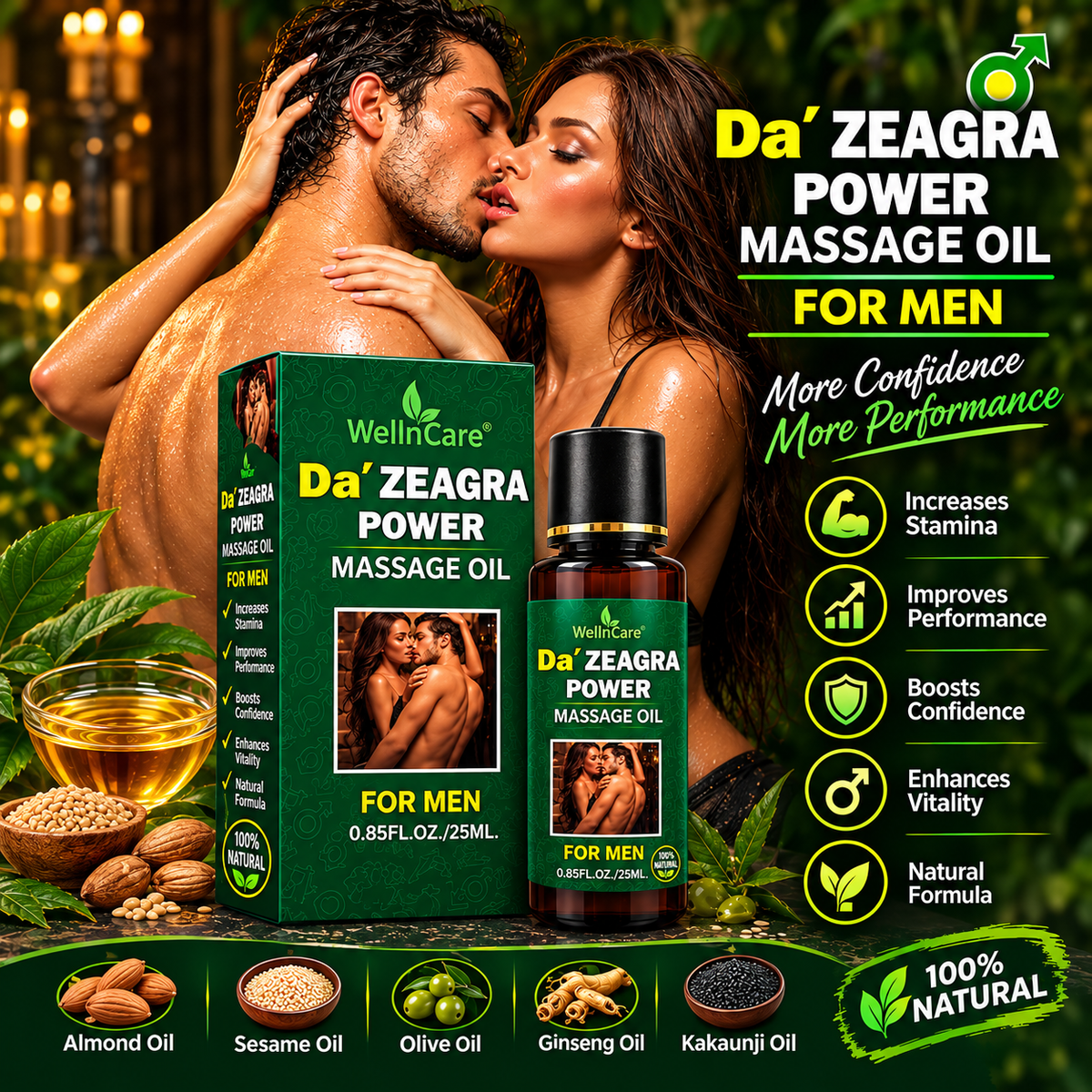 Da' Zeagra Power Massage Oil for Men – Natural Stamina Oil, WellnCare 25ml